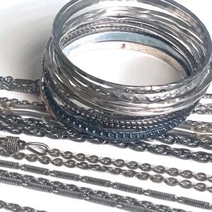 19-Piece Mixed Metals Extra Long Layering Necklaces and Stacking Bangles Lot